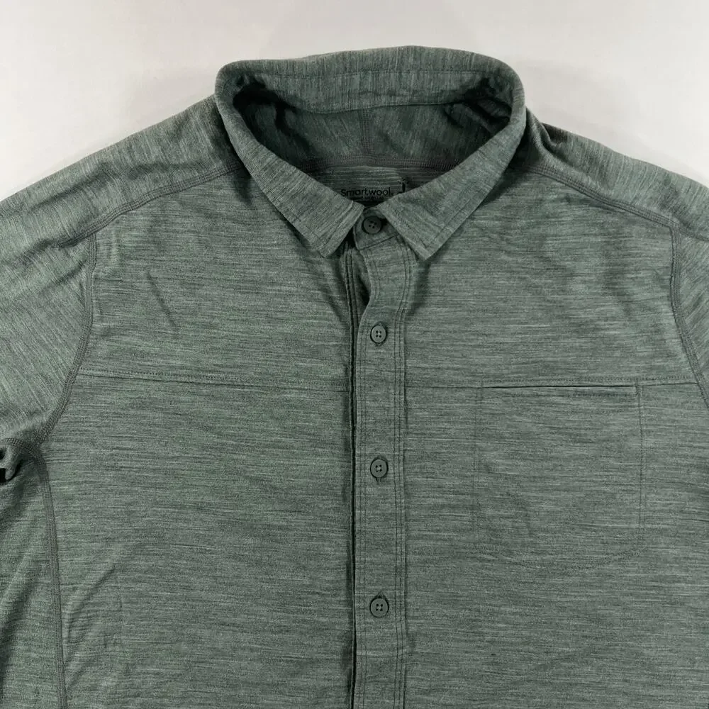 Smartwool Merino Wool Sport 150 Green Short Sleeve Button Down Shirt Mens Size M - Picture 2 of 7